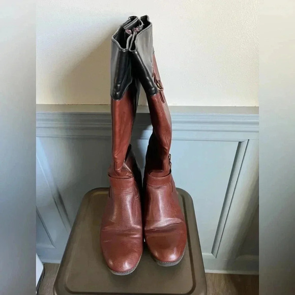 Boot Shoes | Brown W Black Trim Boots Wide Calf. Size 11 - Picture 2 of 6